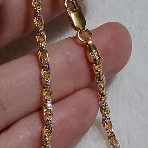 925 SS Two Tone Gold Over Solid Diamond Cut Twist Rope Bracelet
